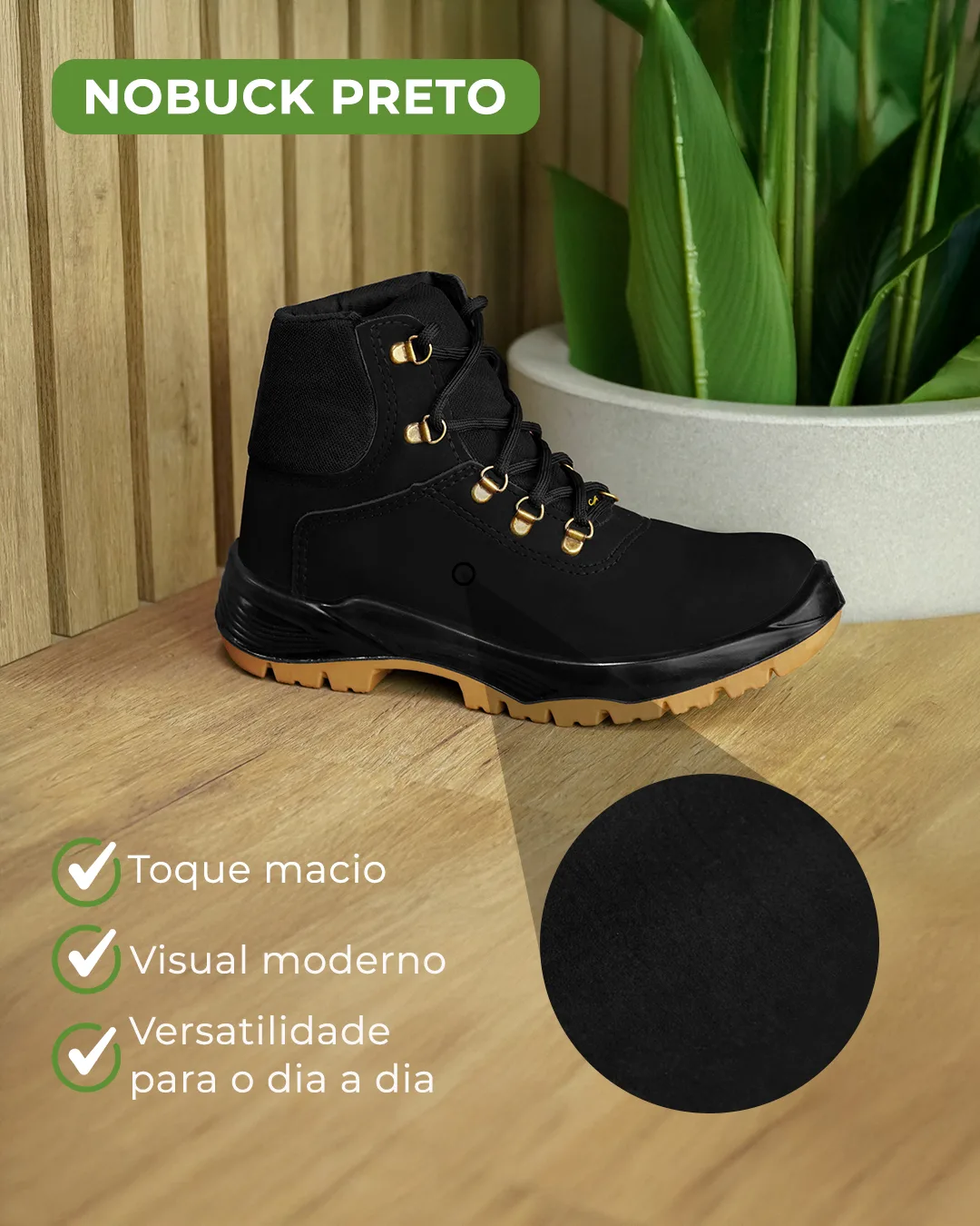 Botina Nobuck Preto Crival
